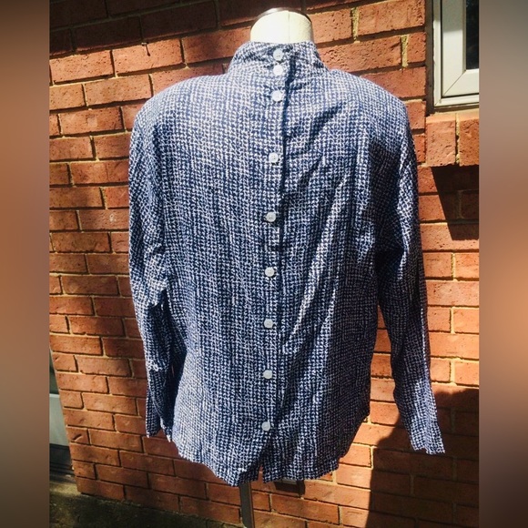 Vintage Back Button Houndstooth High Neck Long Sleeve Top - Picture 5 of 6